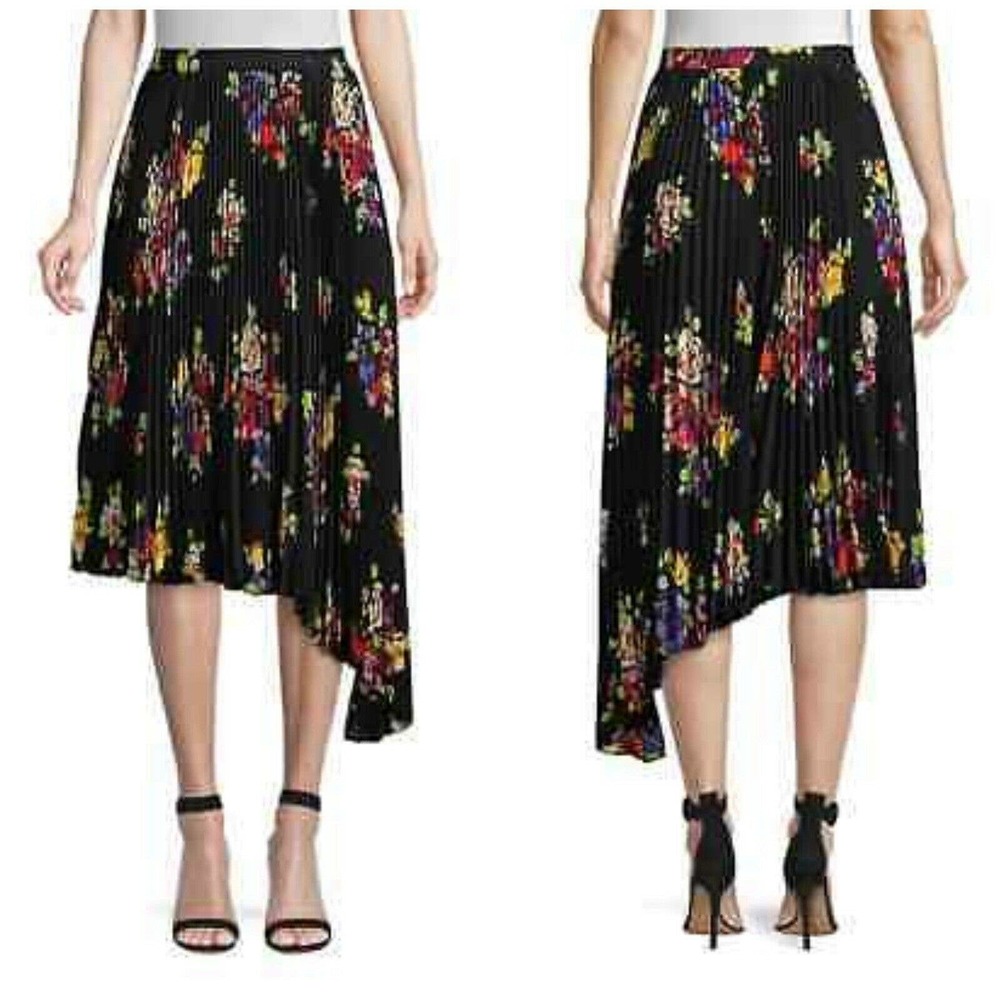 NWT Kate Spade Collection Rare Roses Pleated Skirt Size 6 Black Asymmetrical Hem